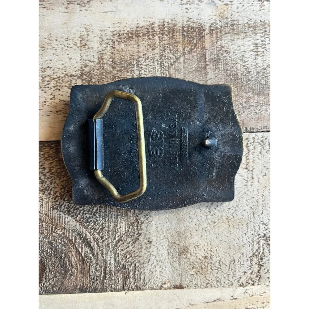 Vintage Western Train Engine Belt Buckle Metal Brass Tone USA Made